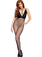 Elegant bodystocking, open crotch, lace cups, small fishnet